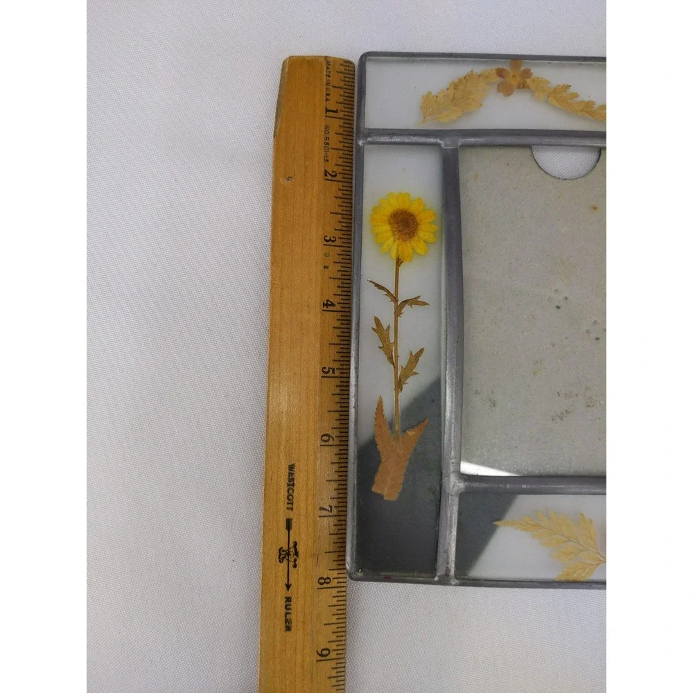 Vintage Stained Glass Picture Frame Clear Pressed Dried Flowers Leaded Metal